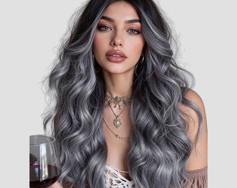 18 Inch Long Straight and Wavy Coarse Texturized Gray Ombre  display picture 2
