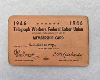 Carné de afiliación al sindicato AFL de 1946 – Sindicato Federal de Trabajadores del Telégrafo – Documento histórico de doble cara