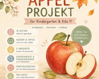 Apple Project for Kindergarten & Daycare | 18 pages of information, activities, experiments, portfolio | Autumn materials PDF