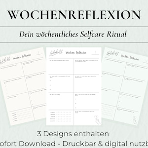 Wochenreflexion PDF – Weekly Reflection Journal Deutsch, Selbstreflexion Vorlage, Ziele setzen, Achtsamkeit & Selfcare Printable