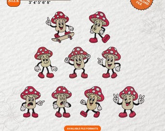 Mushroom Embroidery Bundle Design –9 Unique Mushrooms, 5 Sizes, EMB File Included – Instant Download