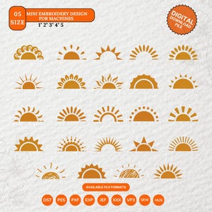 Broderidesignpaket med virvelformade halvsolar, minisolbroderi, 5 storlekar (digital nedladdning)