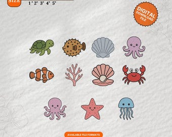 Mini Sea Animals Embroidery Design: Kids Ocean Stitch File (Digital Download)