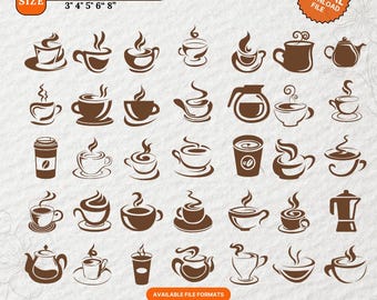 Mega Coffee Cup Embroidery Design Bundle: Machine Embroidery Pattern -5 Sizes (Digital Download)