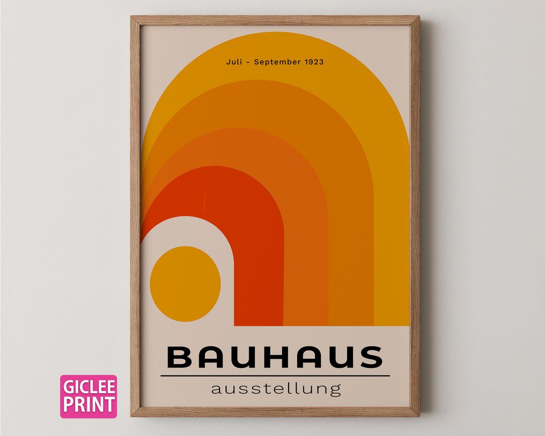 Mid Century Modern Bauhaus Poster – Orange Geometric Arch Wall Art ...