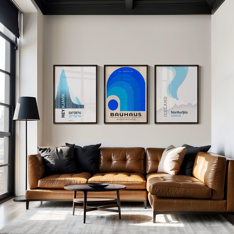 Blue Bauhaus Wall Art – Mid Century Modern Geometric Print – Minimalist ...