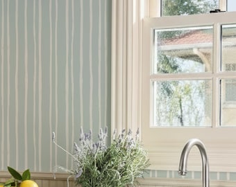 Pastel Sage Striped Wallpaper – Scandinavian Peel & Stick or Traditional Wall Covering in Custom Colors