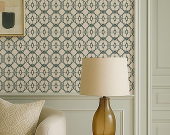 Block Print Wallpaper – Vintage Neutral Non-Woven or Peel & Stick Wall Covering in Custom Colors