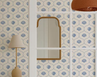 Vintage Seashell Wallpaper – Coastal Non-Woven or Peel & Stick Wall Covering in Custom Colors