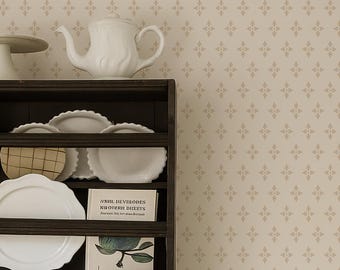 Carta da parati beige con giglio, carta da parati vintage con motivo cottage staccabile e adesivo o carta da parati tradizionale in colori personalizzati