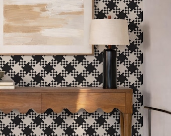 Carta da parati a quadri eclettica: moderna, geometrica, autoadesiva o tradizionale, disponibile in colori personalizzati.