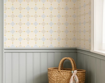 Geometric Trellis Wallpaper, Vintage Diamond Peel & Stick or Non-Pasted Wall Covering in Custom Colors