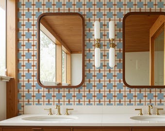 Carta da parati a griglia geometrica – Rivestimento murale moderno di metà secolo, staccabile e attaccabile o tradizionale, colori personalizzati