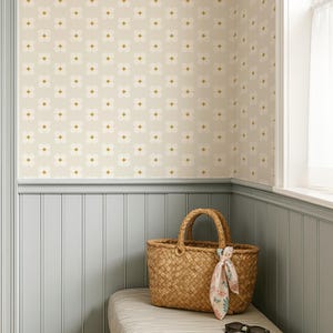 Minimal Floral Wallpaper – Mid Century Modern Peel & Stick or Traditional Wall Covering, Custom Colors