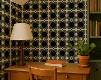 Carta da parati floreale di metà secolo - Carta da parati geometrica retrò, staccabile e adesiva o in tessuto non tessuto, colori personalizzati