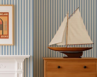 Carta da parati a righe blu, rivestimento murale lineare senza tempo, rimovibile o in tessuto non tessuto, in colori personalizzati