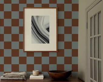 Carta da parati a scacchi di metà secolo: carta da parati retrò staccabile e adesiva o tradizionale in colori personalizzati