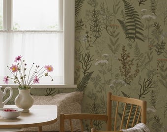 Botanical Wallpaper – Moody Wildflower Peel & Stick or Non-Pasted Wall Décor in Custom Color