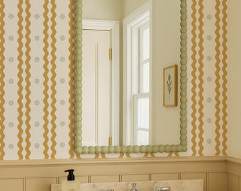 Carta da parati floreale Retro Wave – Rivestimento murale Cottagecore Peel & Stick o tradizionale in colori personalizzati