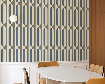 Carta da parati geometrica retrò – Rivestimento murale moderno di metà secolo, staccabile e attaccabile o in tessuto non tessuto, colori personalizzati