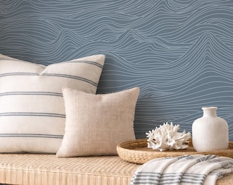 Ocean Wave Wallpaper – Coastal Sea Peel & Stick or Traditional Wall Covering in Custom Colors