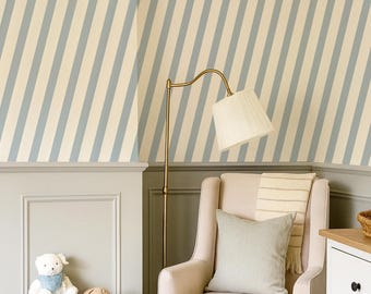 Blauw gestreept behang, diagonale streep Peel & Stick of niet-gelijmde muurdecoratie in aangepaste kleuren