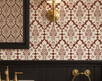 Burgundy Damask Wallpaper – Floral Victorian Peel & Stick or Non-Pasted Wall Covering in Custom Colors