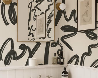 Papel pintado de arte contemporáneo, revestimiento mural abstracto autoadhesivo o no tejido con pinceladas en colores personalizados