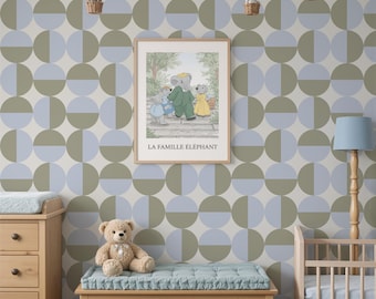 Geometric Retro Wallpaper – Scandinavian Nursery Peel & Stick or Traditional Wall Covering in Custom Colors