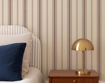 Carta da parati a righe bordeaux – Rivestimento murale rustico staccabile e attaccabile o non incollabile, colori personalizzati
