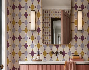Painted Diamond Wallpaper – Eclectic Peel & Stick, Traditional or Pre-Pasted Wall Covering in Custom Colors