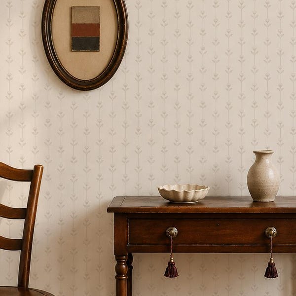 Floral Stripe Wallpaper – Vintage Flower Peel & Stick or Non-Woven Wall Covering in Custom Colors