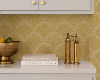 Papel tapiz botánico dorado: festoneado, autoadhesivo o tradicional, en color personalizado.