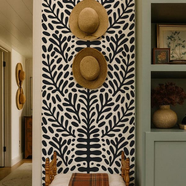 Abstract Botanical Wallpaper – Bold Modern Peel & Stick or Traditional Wall Covering in Custom Color