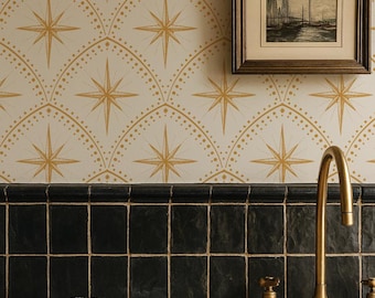 Celestial Art Deco Wallpaper – Vintage Star Peel & Stick or Non-Pasted Wall Covering, Custom Colors