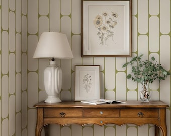 Carta da parati geometrica color oliva – Stile boho adesiva o rivestimento murale tradizionale in colori personalizzati.