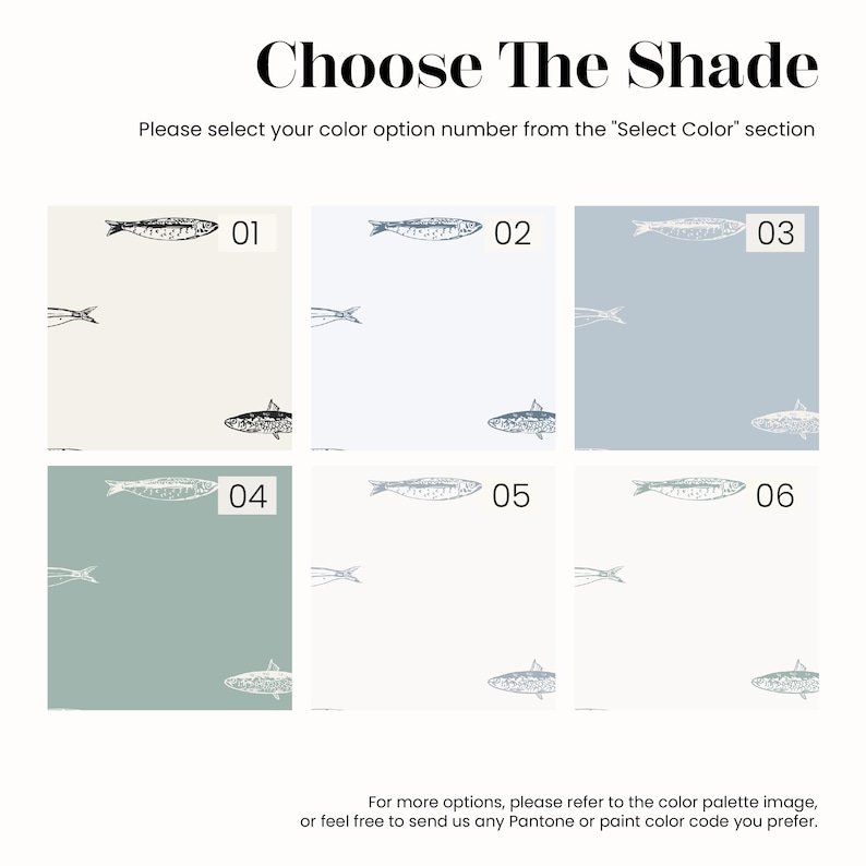 Coastal Fish Wallpaper, Minimal Nautical Peel & Stick or Non-Pasted Wall Covering in Custom Colors image 4