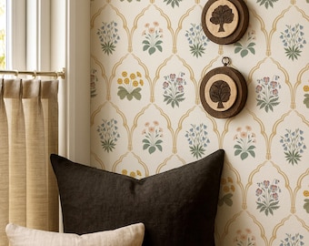 Trellis Floral Wallpaper – Heritage Provincial Peel & Stick or Non-Pasted Wall Covering in Custom Colors