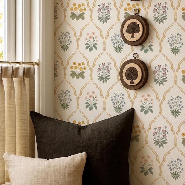 Trellis Floral Wallpaper – Heritage Provincial Peel & Stick or Non-Pasted Wall Covering in Custom Colors