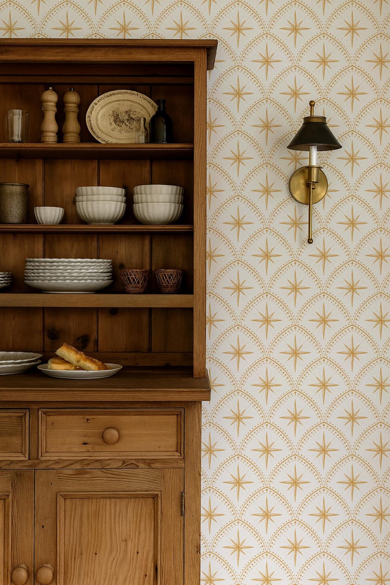 Celestial Art Deco Wallpaper – Vintage Star Peel & Stick or Non-Pasted Wall Covering, Custom Colors image 6