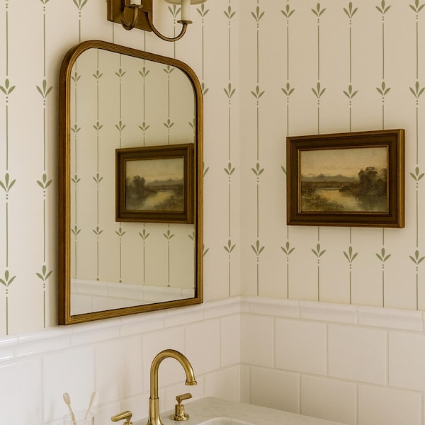 Victorian Stripe Wallpaper – Vintage Botanical Peel & Stick or Traditional Wall Covering in Custom Colors