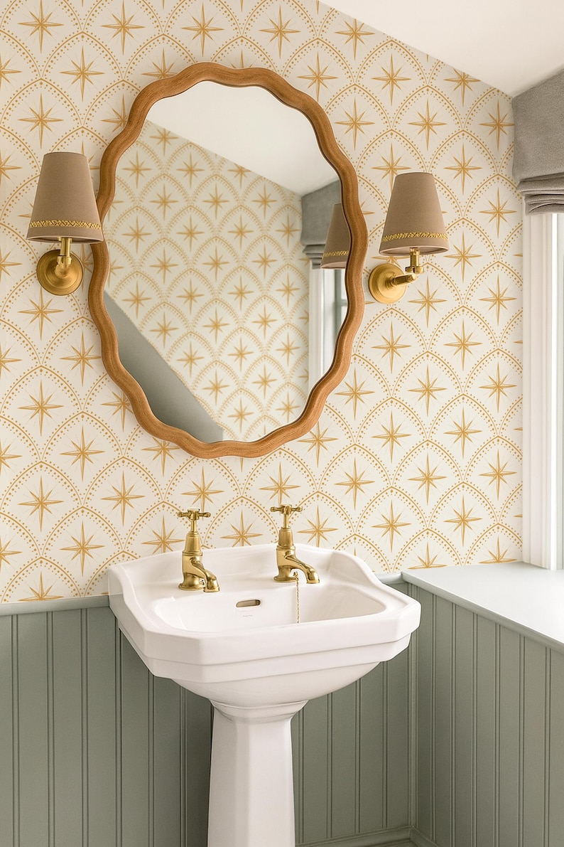 Celestial Art Deco Wallpaper – Vintage Star Peel & Stick or Non-Pasted Wall Covering, Custom Colors image 11