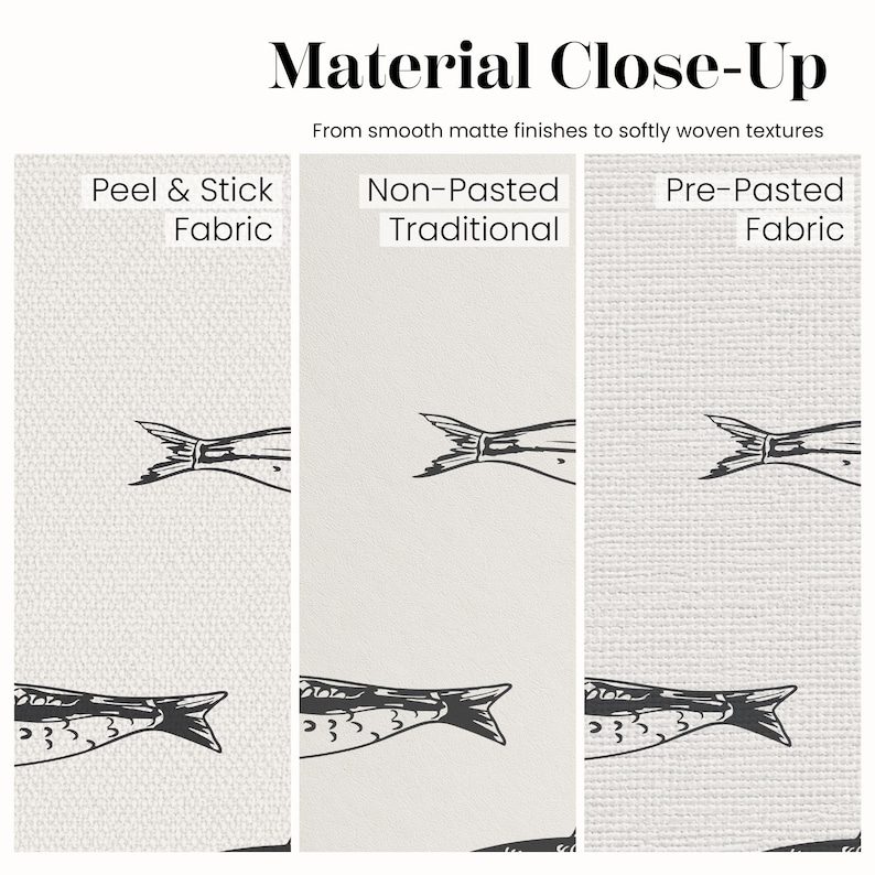 Coastal Fish Wallpaper, Minimal Nautical Peel & Stick or Non-Pasted Wall Covering in Custom Colors image 9