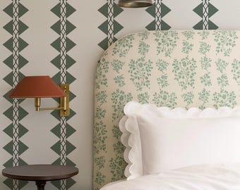 Green Tribal Line Wallpaper – Rustic Peel & Stick or Traditional Wall Covering in Custom Colors