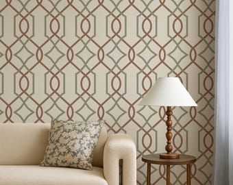 Carta da parati a traliccio geometrico – Art Déco, staccabile e attaccabile o rivestimento murale tradizionale in colori personalizzati