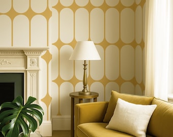 Carta da parati geometrica gialla – murale staccabile e attaccabile in stile moderno di metà secolo in colore personalizzato