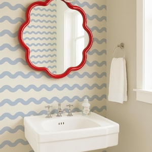 Abstract Wavy Sea Wallpaper – Retro Nautical Traditional or Removable Wall Covering in Custom Colors