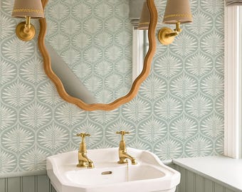 Art Deco Botanical Wallpaper – Oriental Block Print Peel & Stick or Non-Woven Wall Covering