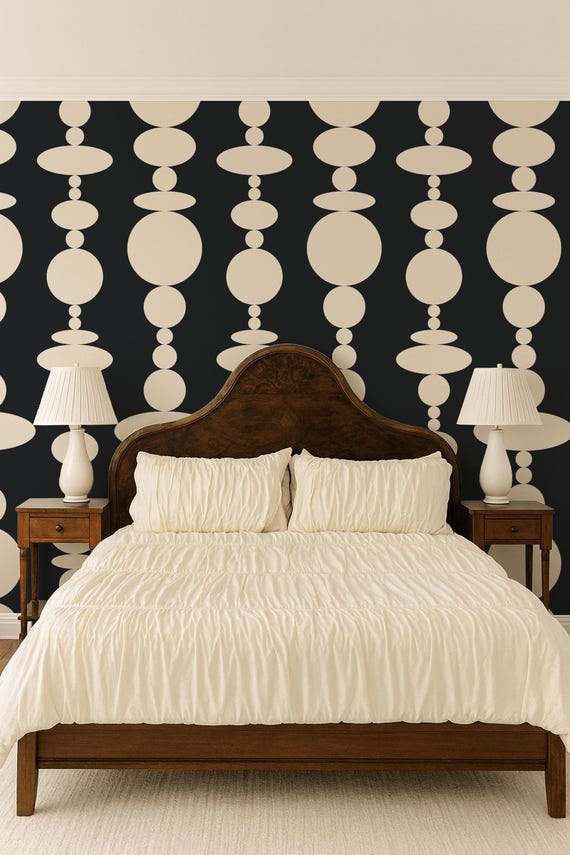 Black and White Retro Wallpaper – Bold Geometric Peel & Stick or Non-Woven Wall Covering