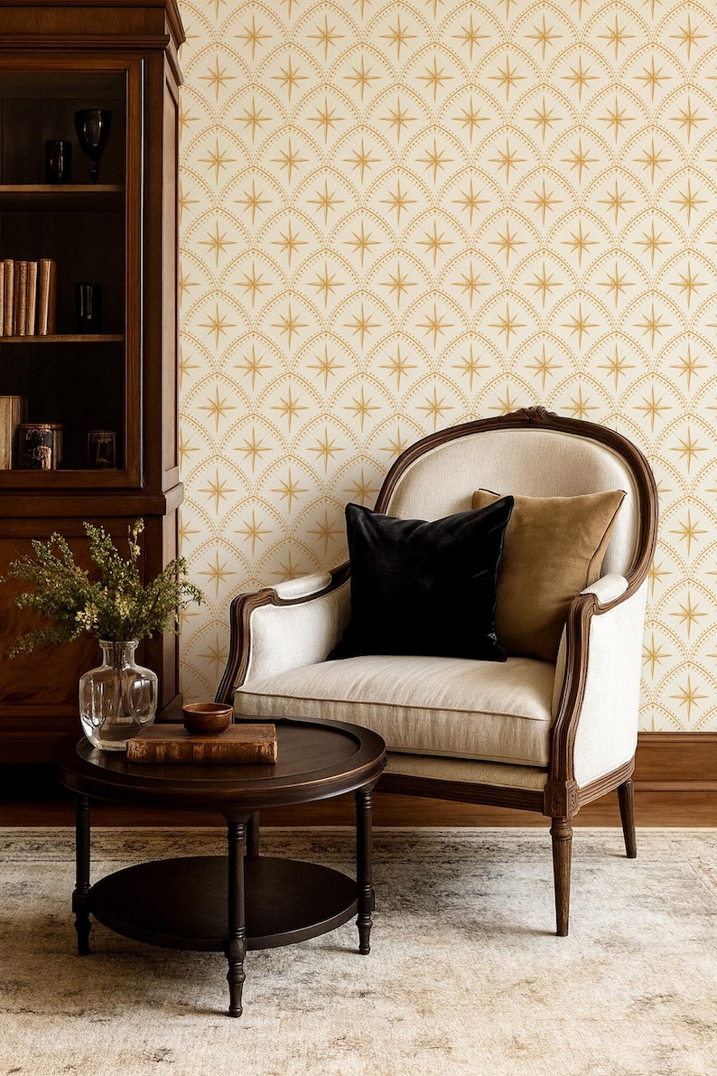 Celestial Art Deco Wallpaper – Vintage Star Peel & Stick or Non-Pasted Wall Covering, Custom Colors image 12